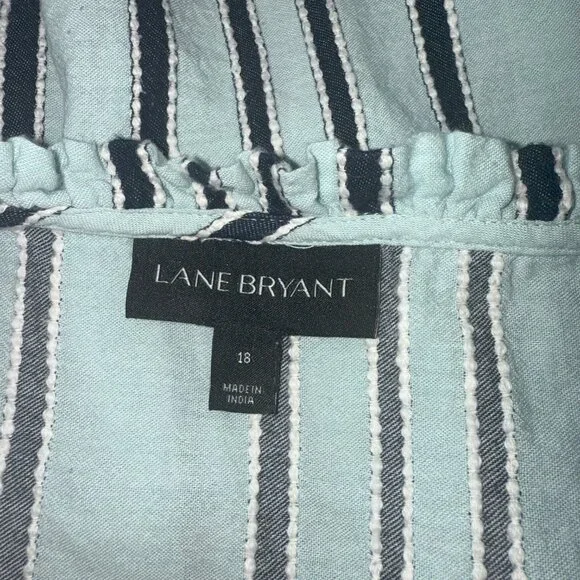 Lane Bryant Coastal Blue Stripe, Ruffle, Sleeveless Top (Size 18...like 2XL) - Picture 4 of 6